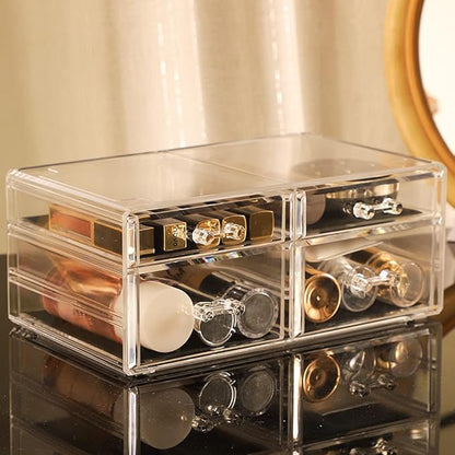 Acrylic Clear Makeup Organizers With 4 Drawers,Rectangular Office Stationery Supplies Plastic Storage Containers,Stackable Acrylic Drawers Suitable for Office,School,Home Cute Desk Organizer,Pack of 1