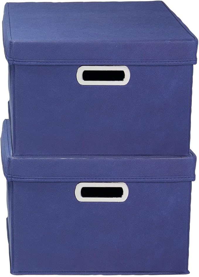 Household Essentials Fabric Storage Boxes with Lids and Handles, Blue