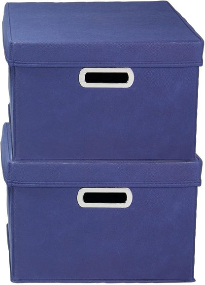 Household Essentials Fabric Storage Boxes with Lids and Handles, Blue
