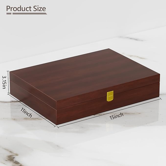 Walnut Wood Silverware Storage Box,Silverware Case Flatware Chest with Felt Lined,Flatware Storage Box for 12 sets of Utensils,Silverware Chest without Silverware,Silverware Organizer with Lid