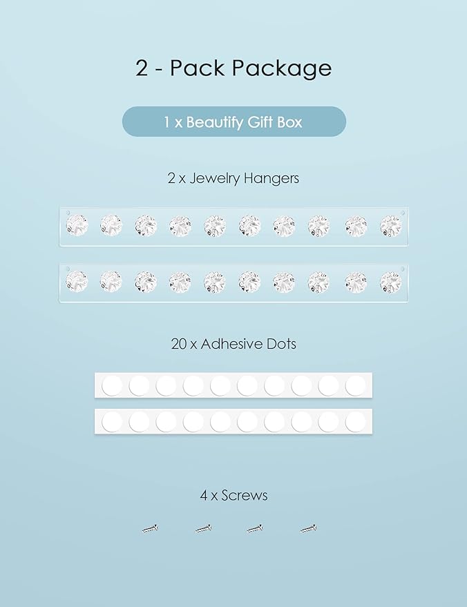 Zreal Necklace Holder, Acrylic Necklace Hanger, Wall Jewelry Organizer with 10 Jewelry Hooks in Seashell Shape (2-pack Clear)