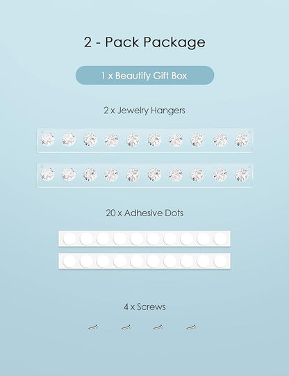 Zreal Necklace Holder, Acrylic Necklace Hanger, Wall Jewelry Organizer with 10 Jewelry Hooks in Seashell Shape (2-pack Clear)