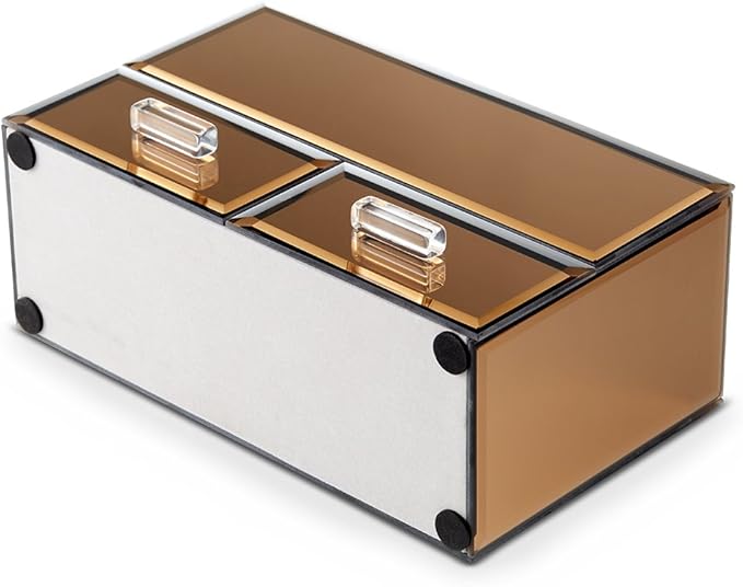 OnDisplay Olivia 2 Drawer Tiered Mirrored Glass Makeup/Jewelry Organizer - Rose Gold