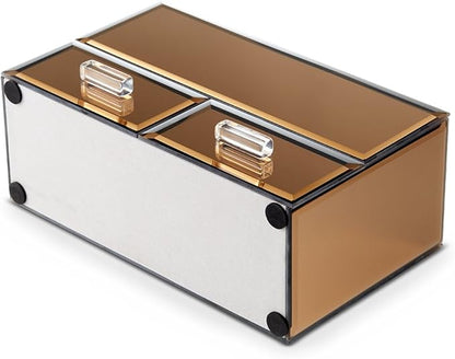 OnDisplay Olivia 2 Drawer Tiered Mirrored Glass Makeup/Jewelry Organizer - Rose Gold