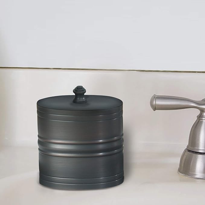 nu steel Swab/Cotton Container Bogart Canister Jar with Lid for Cosmetics and Makeup Storage, Bathroom, Countertop, Desk, and Vanity, Oil Rubbed Bronze, BG1H