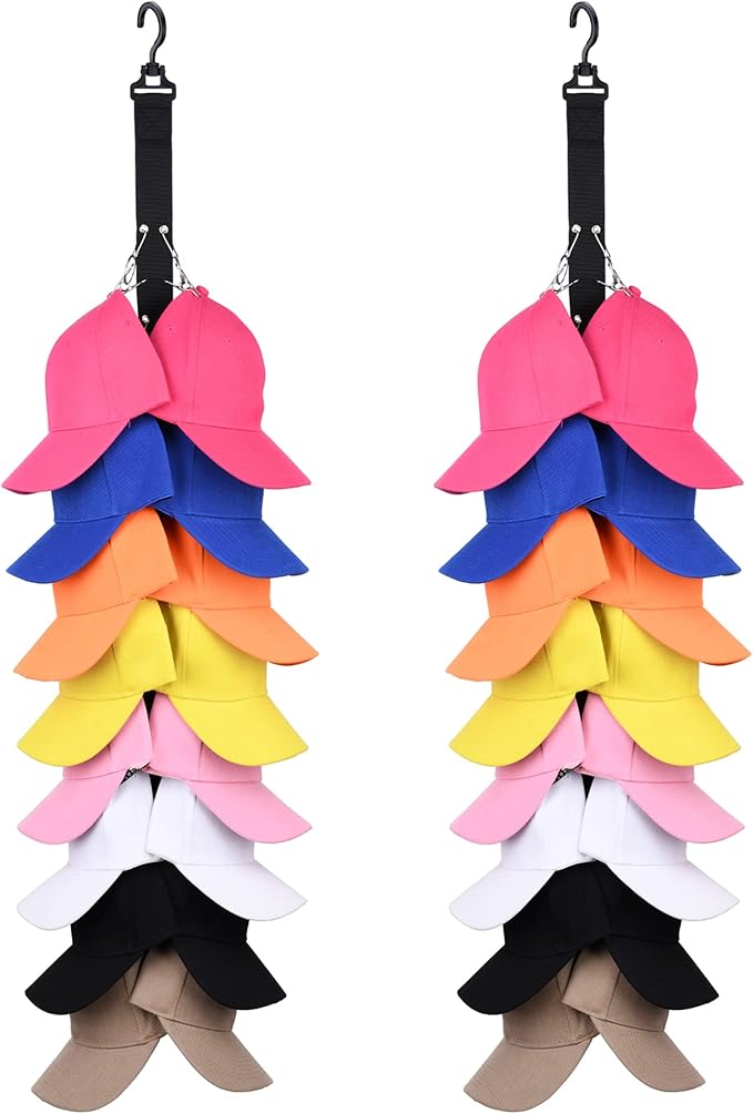 Closet Hanging Cap Organizer 16 Baseball Cap Rack Closet Hook Cap Holder Hat Storage Organizer Keep Hats Cleaner Than a Hat Rack - 2 Pack