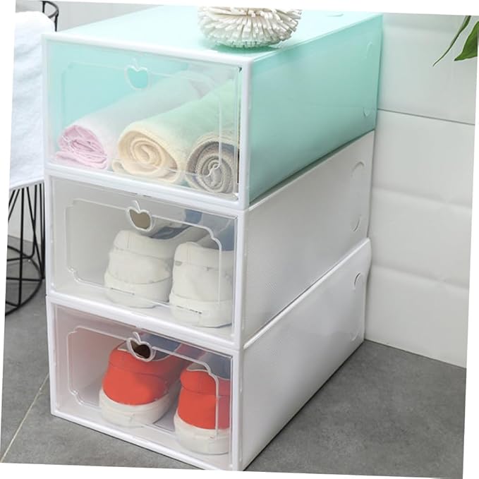 6pcs Large Capacity Shoe Organizer Boxes, Thickened Plastic Drawer Storage Case with Flip Lid, Stackable Shoes Storage Container for Closet and Home