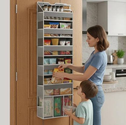 Over The Door Organizer, Hanging 6-Shelf Storage Organizer with 50lb Heavy Duty Perfect for Bathroom Closet Nursery Bedroom (Grey,1 Pack)