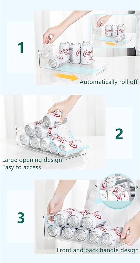 Xicennego 2 Pack Soda Can Organizer for Refrigerator, Beverage Can Dispenser for Fridge, Can Drink Holder Storage Bin - For Pantry,Kitchen,Countertop,Cabinet,Freezer - Hold Up To 9 Cans
