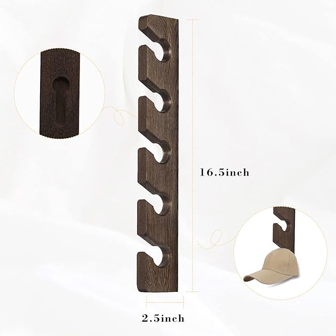 Hat Rack for Wall Baseball Cap Organizer Hanger (2 Pack) Modern Wooden Hat Holder Wall-Mounted Caps Display for Closet Door Bedroom Entryroom Laundry (Brown) …