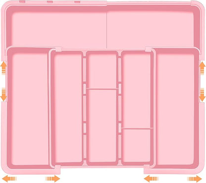 Spaclear Large Utensil Drawer Organizer Expandable Silverware Organizer for Kitchen Drawer Adjustable Cooking Utensil Holder Cutlery Flatware Tray Spatula Tools Gadgets Storage Dividers Plastic Pink