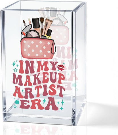 In My Makeup Artist Era Acrylic Cosmetic Holder, Funny Makeup Brush Holder Gifts for Cosmetologist Women Girls, Bathroom Vanity Storage for Make up Brushes, Vanity Desk Accessories