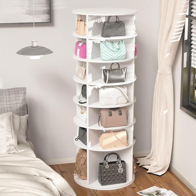 Shoe Organizer, 7 Tier Rotating Shoe Rack Tower, Spinning Shoe Display, High Bottom Design Shoe Tower Spinning Storage, Revolving Rack 360, Closet Handbag Display Rotate Organizers (White01)