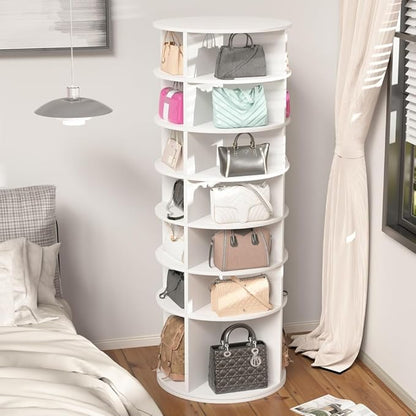 Shoe Organizer, 7 Tier Rotating Shoe Rack Tower, Spinning Shoe Display, High Bottom Design Shoe Tower Spinning Storage, Revolving Rack 360, Closet Handbag Display Rotate Organizers (White01)