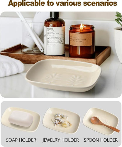 Ceramic Soap Dish for Bathroom and Kitchen, Non-Slip Bar Soap Holder with Fast Drain Design, Soap Saver Tray for Sink,Yellow