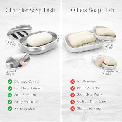 Chandler Stainless Steel Soap Dish for Shower & Bathroom Sink – Heavy Duty Metal Soap Holder, Hanging Soap Holder, Brushed Nickel Soap Dish with Drainage, Anti-Rust Stainless Steel Soap Bar Holder