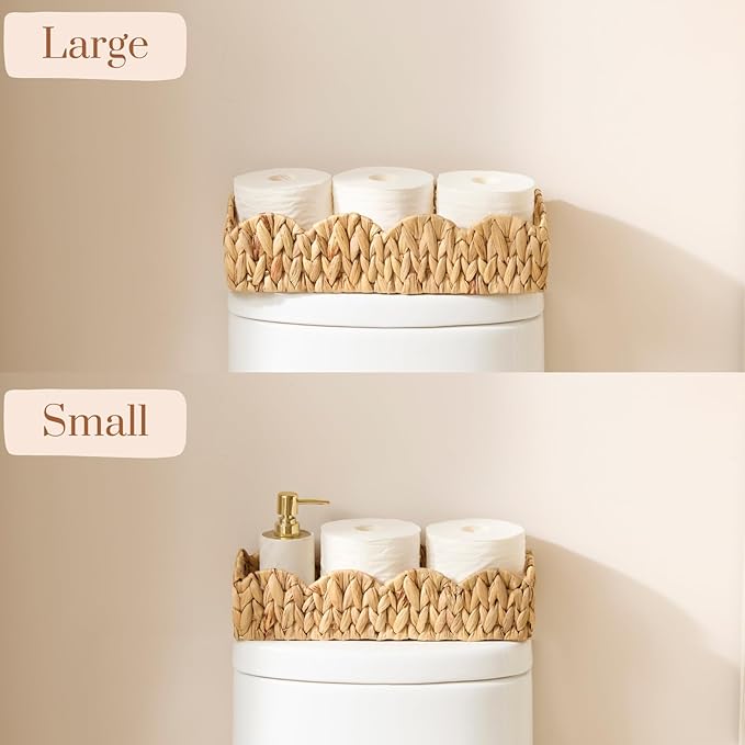 YANGQIHOME Toilet Paper Basket, Water Hyacinth Toilet Tank Basket for Storage, Scalloped Baskets for Bathroom Decor, Bedroom Nursery Room Kitchen, 2 Pack