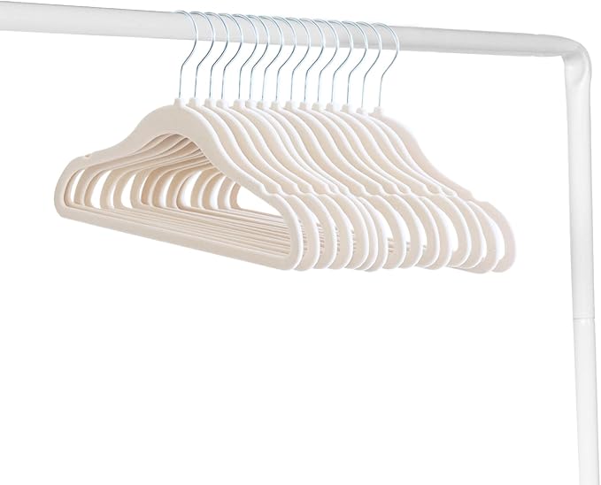 3 Sprouts Velvet Baby Hangers - Non-Slip Hangers for Infant and Toddler Clothes - Slim Space-Saving Design with Nordic Colors for Nursery - 30 Pack - Beige