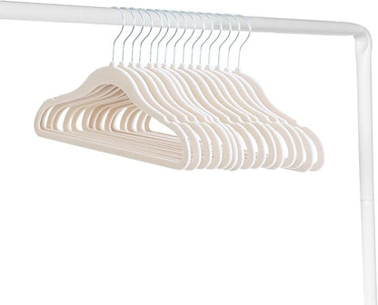 3 Sprouts Velvet Baby Hangers - Non-Slip Hangers for Infant and Toddler Clothes - Slim Space-Saving Design with Nordic Colors for Nursery - 30 Pack - Beige