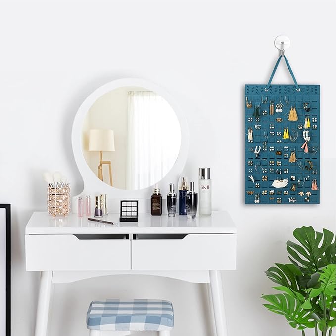 Resovo Hanging Earrings Organizer, Wall Earring Holder with 20 Hooks, Holds Up To 300 Pairs, Compact Design, Soft Material-Dark Green