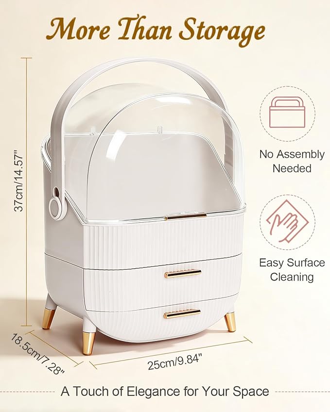 Makeup Organizer with Drawers & Lid - Portable Large Cosmetic Storage Case for Vanity Countertop, Travel, Gift for Women, Girls, 11"×7"×15", White