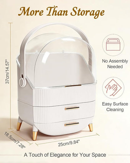 Makeup Organizer with Drawers & Lid - Portable Large Cosmetic Storage Case for Vanity Countertop, Travel, Gift for Women, Girls, 11"×7"×15", White
