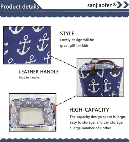Rectangular Kids Storage Bins,Boys Baskets,Collapsible Anchor Organizer Bin with Handles for Nautical Nursery Decor,Clothes Storage,Book Basket,Gift Basket.( Anchor)
