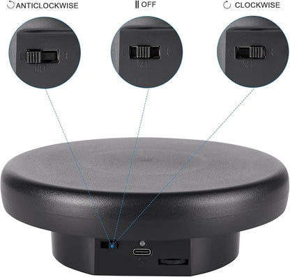 360° Electric Rotating Platform with Type-C Cable, 6.3in / 15lb Motorized Rotating Display for Jewelry Photography Products Live Show Video shoot, Mushroom Rotating Stand for 3D Model Cake Black