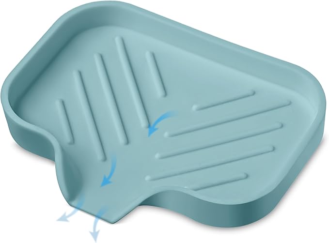 Light Green Silicone Soap Dish Tray, Self-Draining Soap Holder for Bar Soap, Silicone Soap Tray with Drainage, Soap Dishes for Kitchen Counter