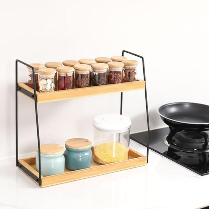 Bamboo Bathroom Counter Organizer, Wooden Bathroom Sink Countertop Organizer, 2 Ties Vanity Counter Top Shelf, Dresser Skincare Storage Rack