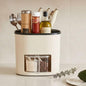 Rotating Kitchen Organizer, Cooking Utensil Holder for Countertop, Seasoning Organizer and Condiment Caddy with Knife Organizer and Spice Containers