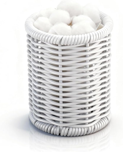Rattan Jars, Rattan Desk Organizer, Bathroom Essentials Accessories Decor, Vanity Makeup Storage Organizer, for Cotton Balls, Pads, Floss Picks-Minimalist Decor , White(DP053)