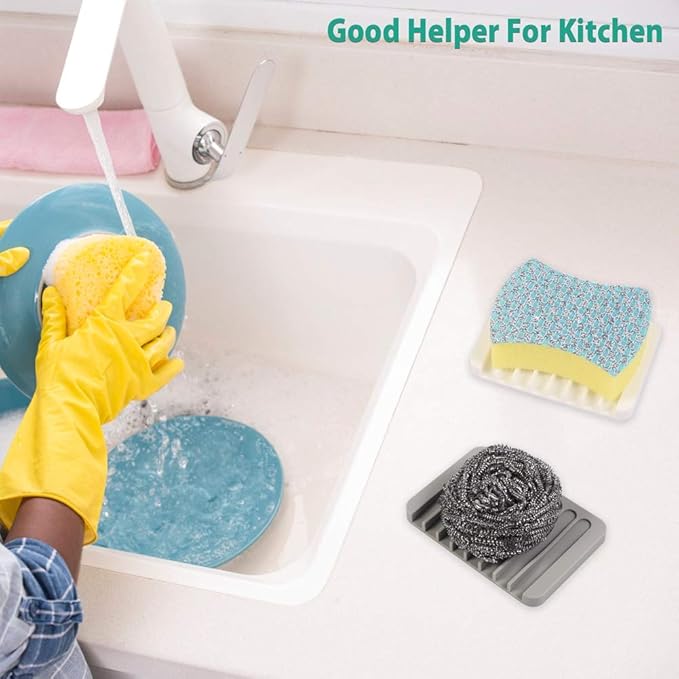 3PCS Self Draining Soap Holder, Premium Silicone Soap Dish, Soap Saver for Shower, Bathroom, Kitchen, Bath Tub, Sponges,Keep Soap Bars Dry Clean,Easy Clean,Extend Soap Life (Grey)