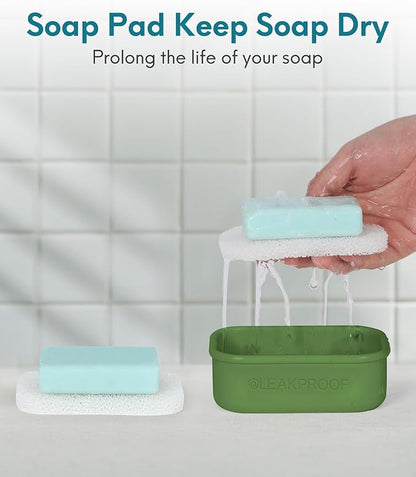 Quatish Compact Leakproof Travel Soap Case, Silicone Soap Box with Draining Layer, Enhanced Soap Container, Suitable for Camping, Gym, Bathroom, Outdoor Essentials, Green