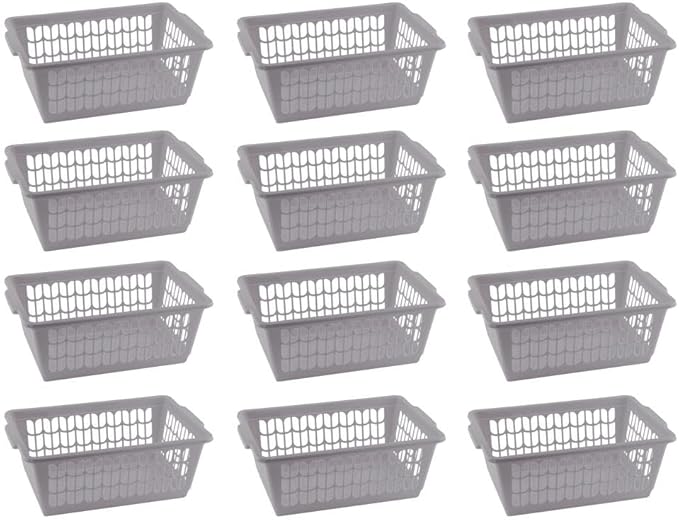 YBM HOME Plastic Perforated Storage Basket Bin Office Drawer, Shelf Desktop Countertop Tray Organizer 32-1188 (12, Grey)