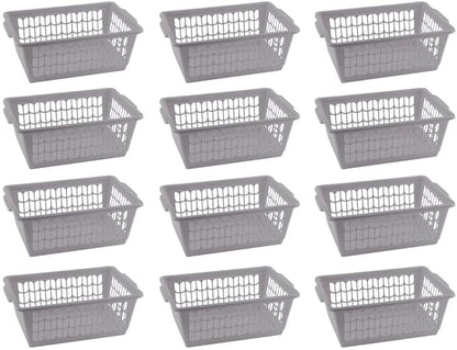 YBM HOME Plastic Perforated Storage Basket Bin Office Drawer, Shelf Desktop Countertop Tray Organizer 32-1188 (12, Grey)