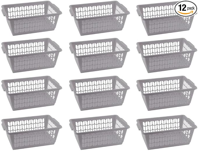 YBM HOME Plastic Perforated Storage Basket Bin Office Drawer, Shelf Desktop Countertop Tray Organizer 32-1188 (12, Grey)