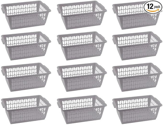 YBM HOME Plastic Perforated Storage Basket Bin Office Drawer, Shelf Desktop Countertop Tray Organizer 32-1188 (12, Grey)