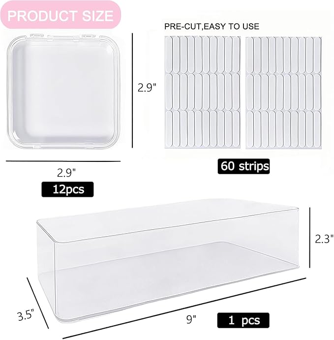 13 Pcs Clear Press On Nail Storage Box with Container, False Nail Case Organizer Press On Nail Packaging Box Nail Display Case with Double Sided Tape for Nail Art Home Salon Nail Business Supplies