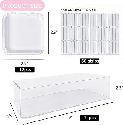 13 Pcs Clear Press On Nail Storage Box with Container, False Nail Case Organizer Press On Nail Packaging Box Nail Display Case with Double Sided Tape for Nail Art Home Salon Nail Business Supplies