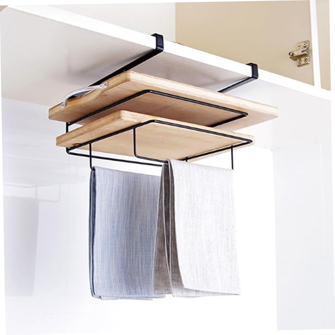 OUNONA 2Pcs Over Cabinet Towel Organizer Stylish Kitchen Door Storage Rack for Efficient Space Saving and Easy Access for Cutting Boards and Duster Cloths Design