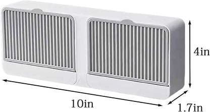 [Dual-Room] Dust-Proof Soap Holder for Shower Wall, Adhesive Wall-Mounted Bar Soap Dish, No-Drill Plastic Soap Saver with Drain, xicveiuz White-Grey