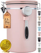 Veken Coffee Canister, 39OZ Large, Airtight Stainless Steel Food Storage Container for 2.2lbs Coffee Beans, Ground, Sugar, Tea, Cookie,Flour, Kitchen Bar Accessories with Date Tracker & Scoop, Pink