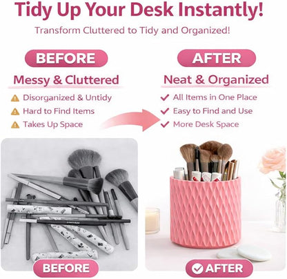 Makeup Brush Holder Organizer, 360° Rotating 5-Slot Make up Brushes Cup for Cosmetic, Lipstick, Hair Brush Holder - Spinning Vanity Countertop Caddy for Bathroom, Dorm & Office, Pink