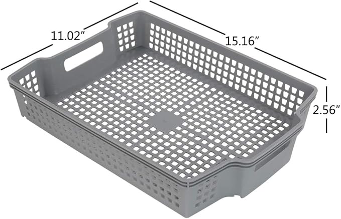 Ggbin Plastic Basket for Organizing, Grey Basket Trays, Set of 6