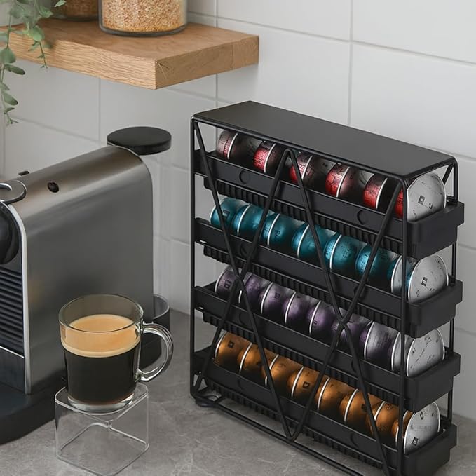 coffee Pod Holder 4 Tier Coffee Pod Holder For Countertop With 32 pods,Black 1pcs