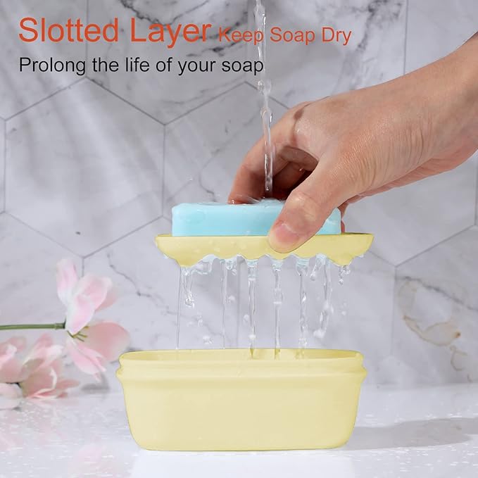 Quatish 2 Pack Travel Soap Container, Portable Soap Holder with Lid, Travel Bar Soap Holder, Soap Case for Camping Gym Travel, Soap Box for Bathroom, Yellow