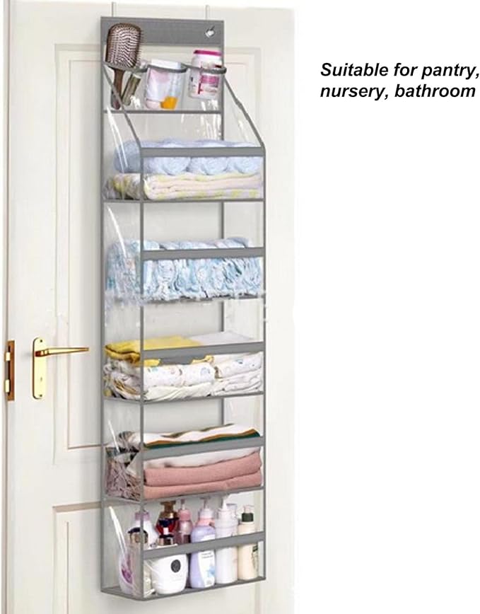 Multifuntional Over The Door Organizer 5 Layers 3 Large Capacity Pockets Anti Tilt Hanging Closet Door Organizer for Pantry Nursery Bathroom