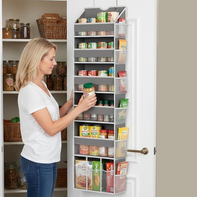 2-Pack Over The Door Organizer Hanging 6-Shelf Storage Organizer with 50lb Heavy Duty Perfect for Bathroom Closet Nursery Bedroom Pantry Laundry (Grey)