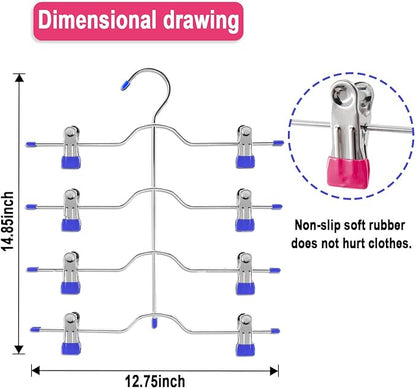 4 Tier Skirt Hangers Space Saving,Metal,Non Slip Closet Organizer and Storage Multi Clothes Shorts Hanger Organization Dorm Room Essentials (Pink+Purple 2Pack)